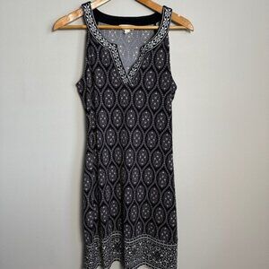 Magnolia Grace Black/Gray Geometric Sleeveless Midi Dress Small Embroidered Trim